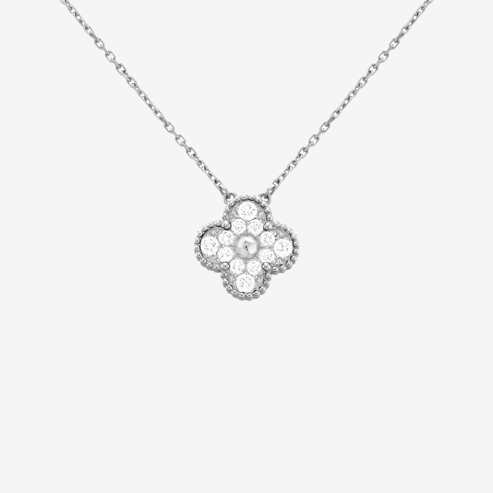 Fortune Clover Necklace Zirconia | Silver
