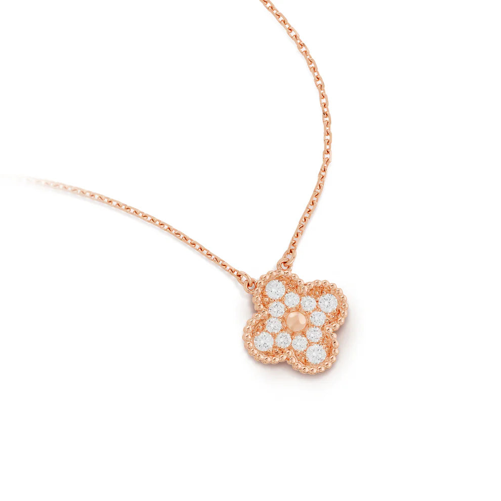 Fortune Clover Necklace Zirconia | Rose Gold