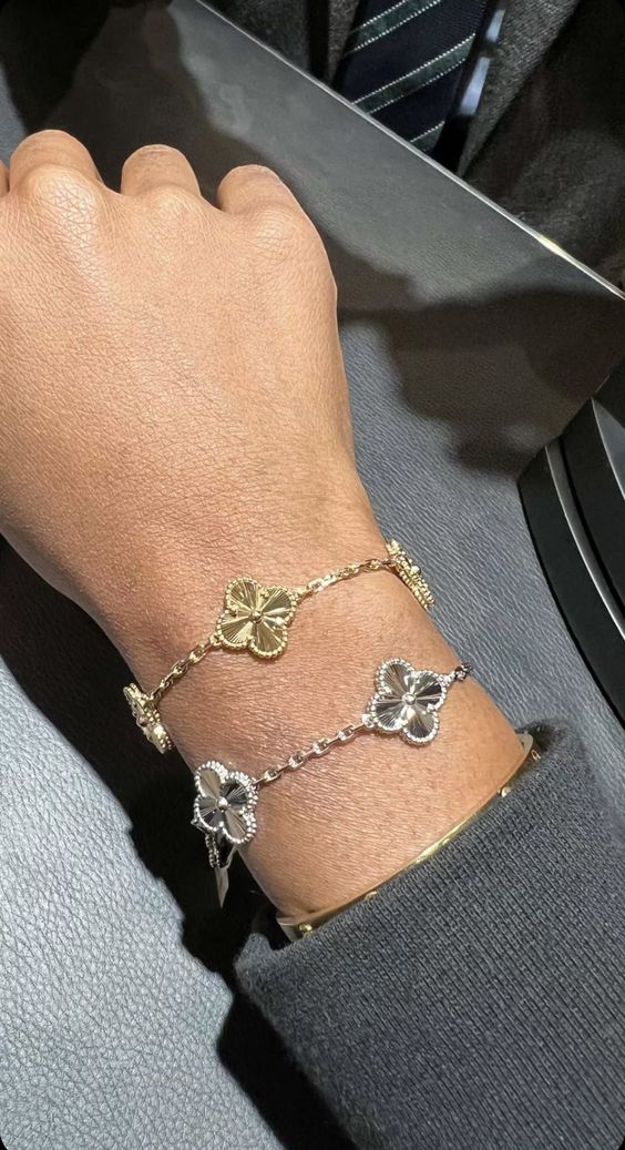 Fortune Clover Bracelet Set | White+Gold